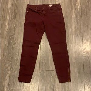 Burgundy skinny jeans with zipper sides